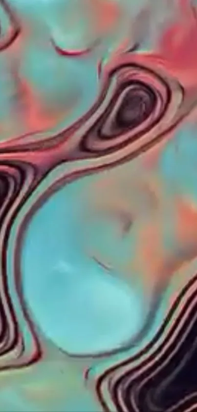Abstract wavy pattern with turquoise and coral colors.