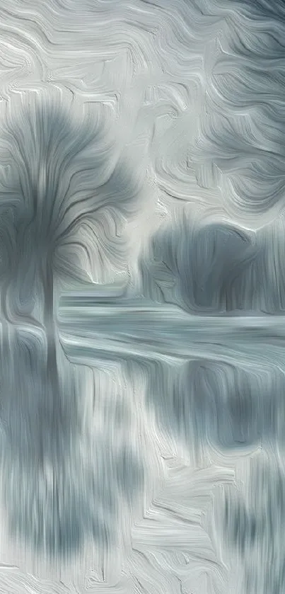 Abstract winter tree painting mobile wallpaper with soft gray tones.