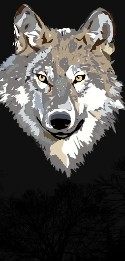 Abstract wolf illustration on dark background wallpaper.