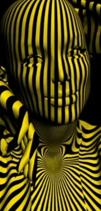 Abstract figure with yellow and black stripes, creating a striking visual effect.