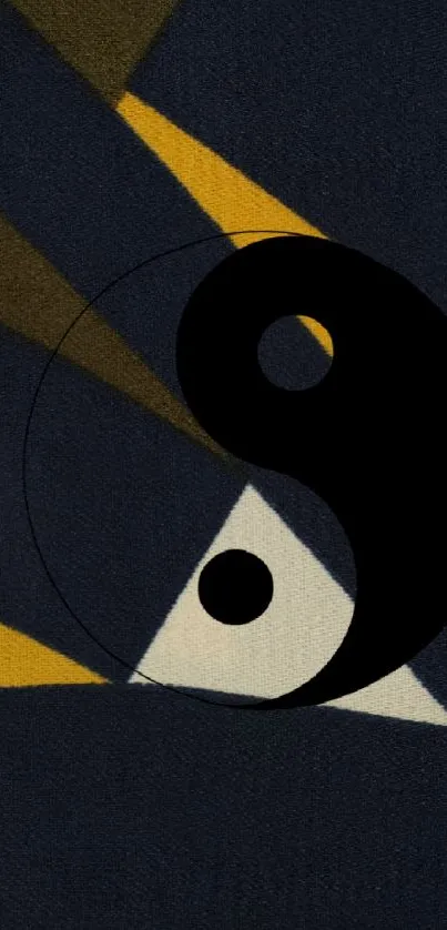 Abstract Yin Yang design in dark blue and yellow hues for mobile wallpaper.