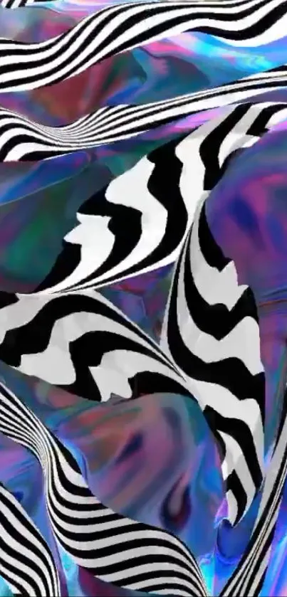 Abstract zebra pattern with iridescent colors in a modern design.