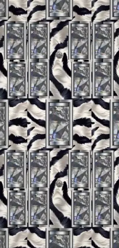 Abstract zebra pattern wallpaper with geometric design.