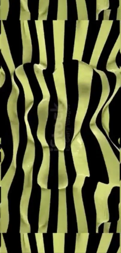 Yellow and black abstract zebra stripe wallpaper with wavy lines.