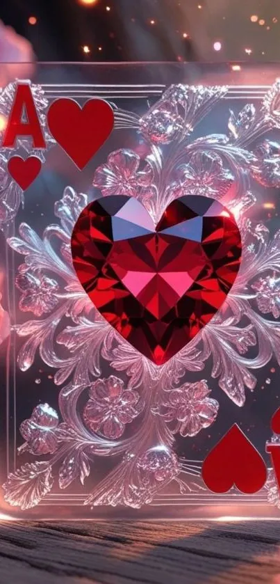 Ace of Hearts card with crystal floral design