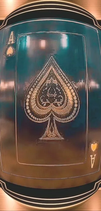 Ace of spades design on metallic copper background for mobile wallpaper.