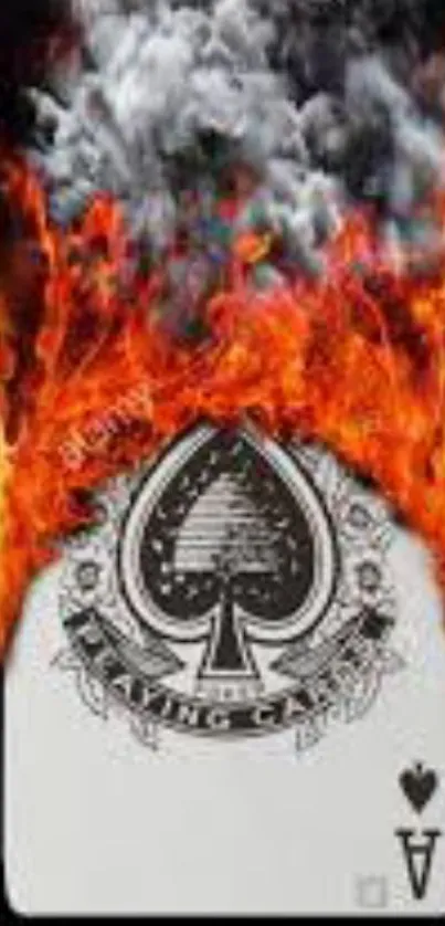 Ace of Spades card with flames and smoke, creating a dramatic effect.