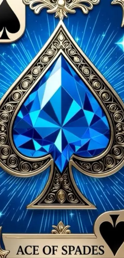 Ace of Spades with 3D blue gemstone design.