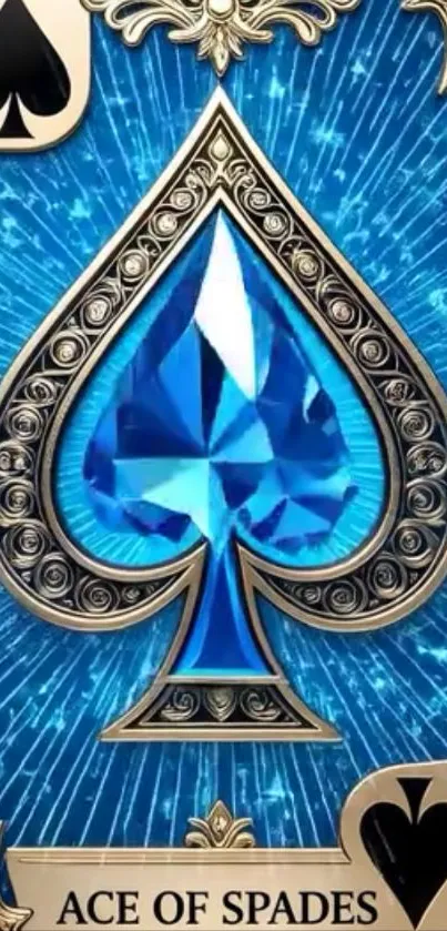 Blue Ace of Spades with intricate design.