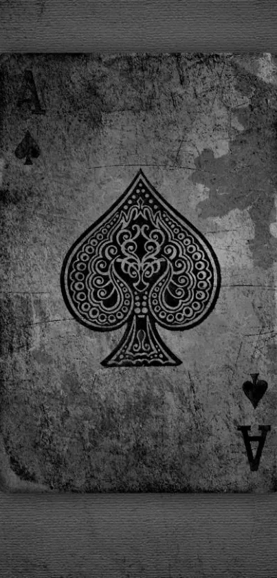 Ace of Spades card in gothic grayscale design.