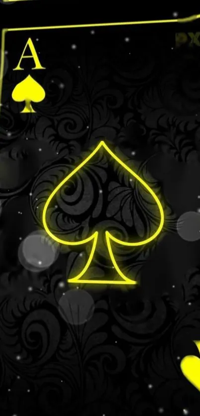 Neon yellow ace of spades wallpaper with dark ornate background.