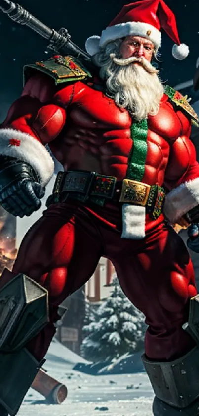 Action-packed Santa Claus in red suit for a dynamic mobile wallpaper.