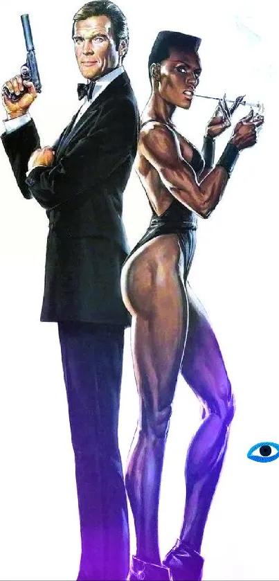 Stylish action duo illustration in dynamic pose.