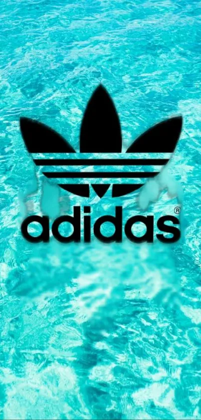 Adidas logo on aqua water-themed wallpaper.