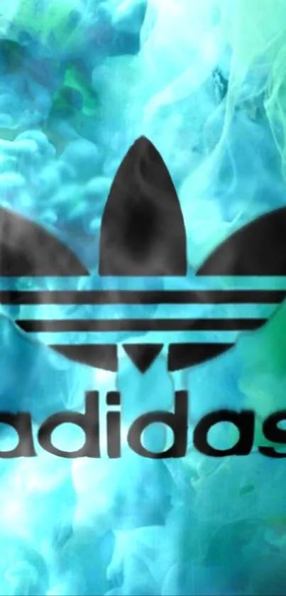 Adidas logo with blue and green smoke background.