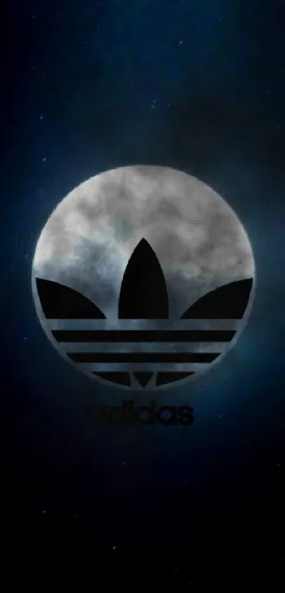 Adidas logo set against a glowing moon background.