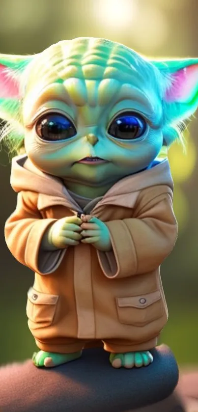 Cute alien creature mobile wallpaper with big eyes and vibrant colors.
