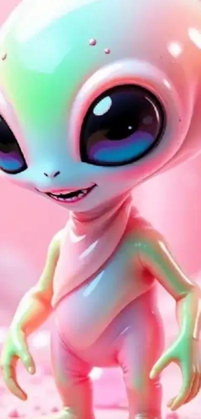 Adorable alien character on a pink background.