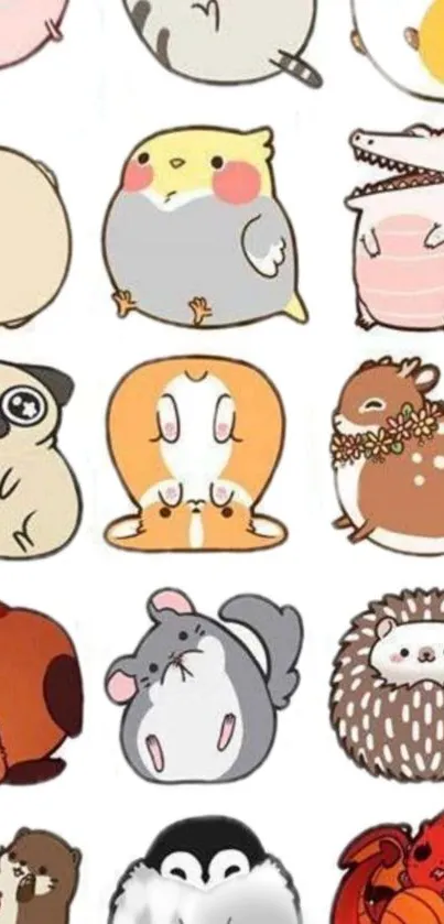 Adorable cartoon animal wallpaper with various cute creatures.