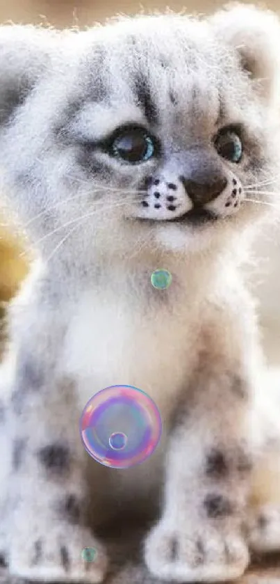 Cute leopard cub and rabbit in a mobile wallpaper.