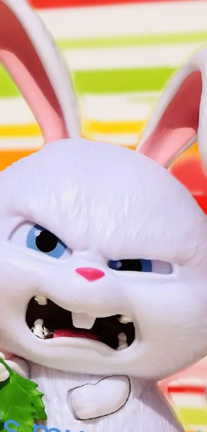 Animated bunnies with colorful striped background.
