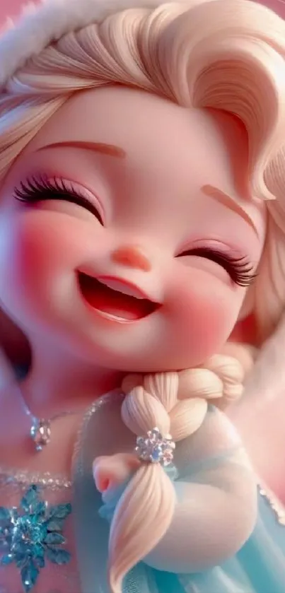 Cute animated character smiling in pink.