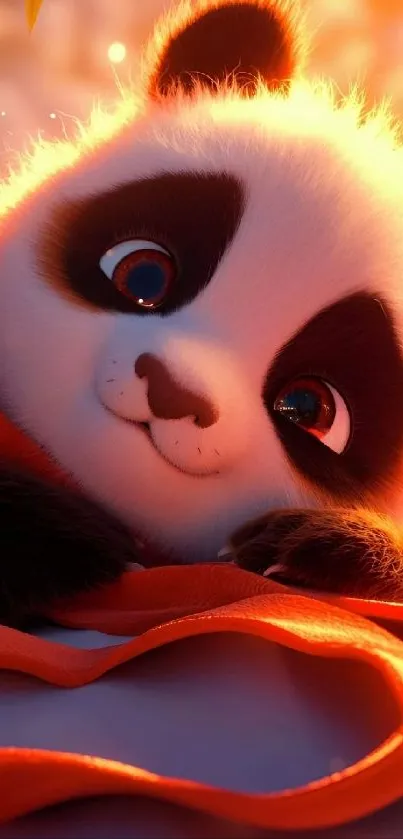 Cute animated panda with orange glow background