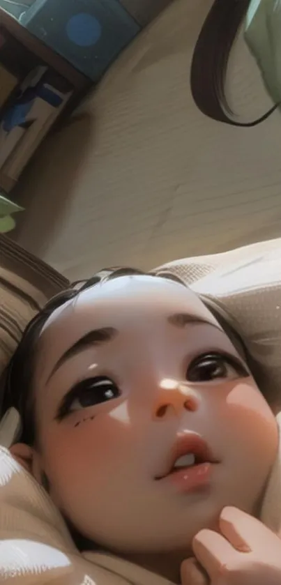 Close-up of an adorable anime baby with soft colors and intricate details.