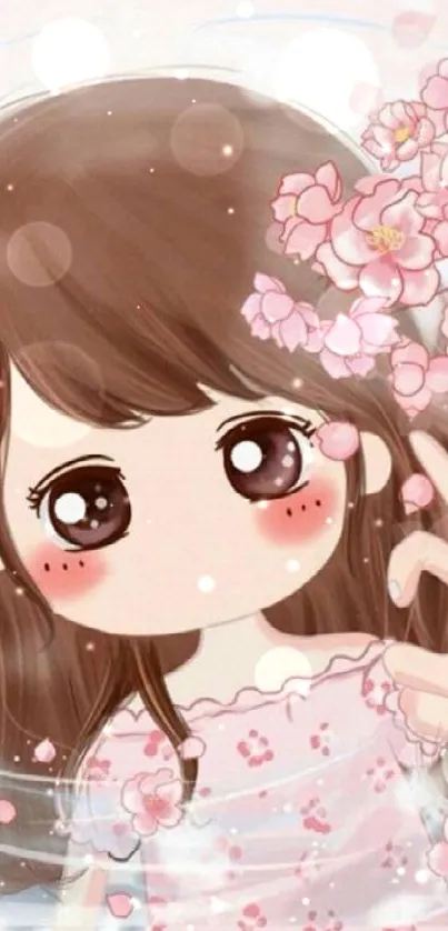 Adorable anime girl with cherry blossoms, perfect for kawaii fans.