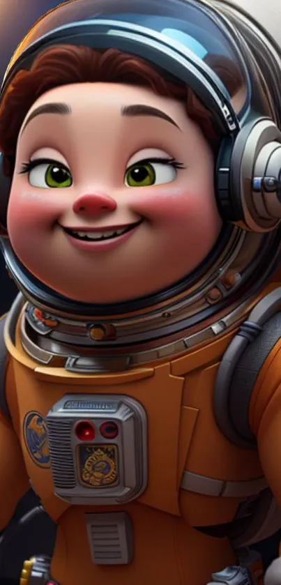 Cute astronaut in orange spacesuit mobile wallpaper.