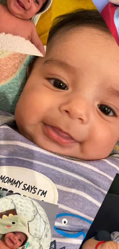Adorable baby smiling in colorful collage.