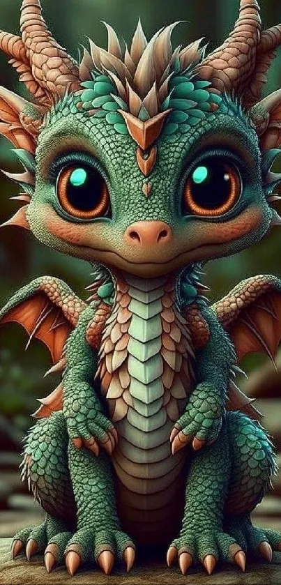 Cute and detailed fantasy dragon illustration wallpaper.