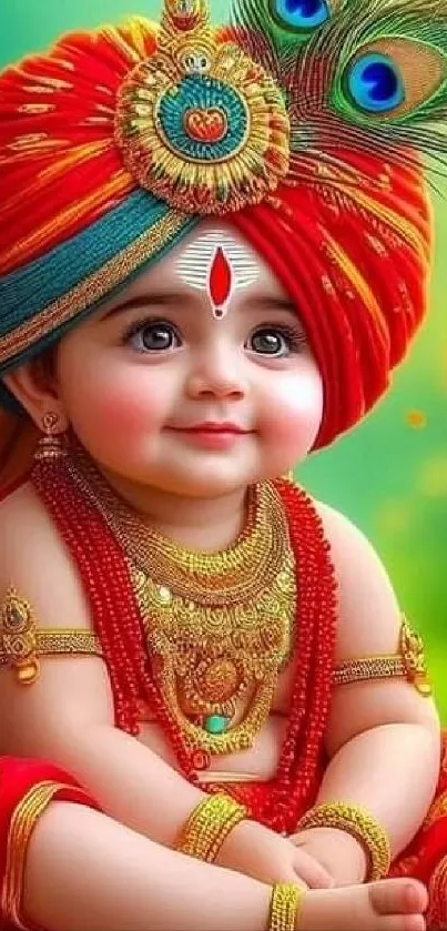 Adorable baby Krishna with vibrant colors.