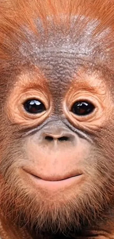 Adorable baby orangutan with expressive eyes and soft fur.