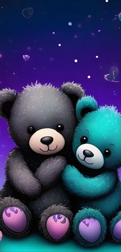 Adorable cartoon bears on a starry background.