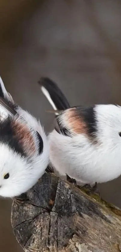 Two cute birds perched on a branch in nature.