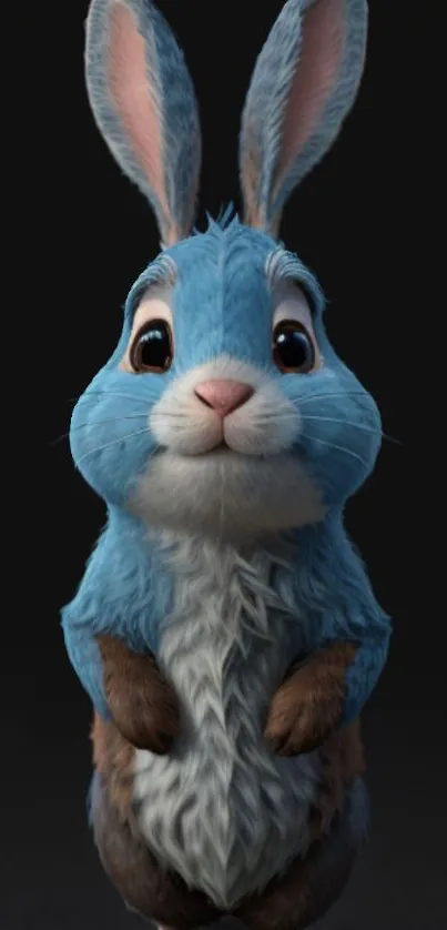 Adorable blue bunny with fluffy fur on dark wallpaper.