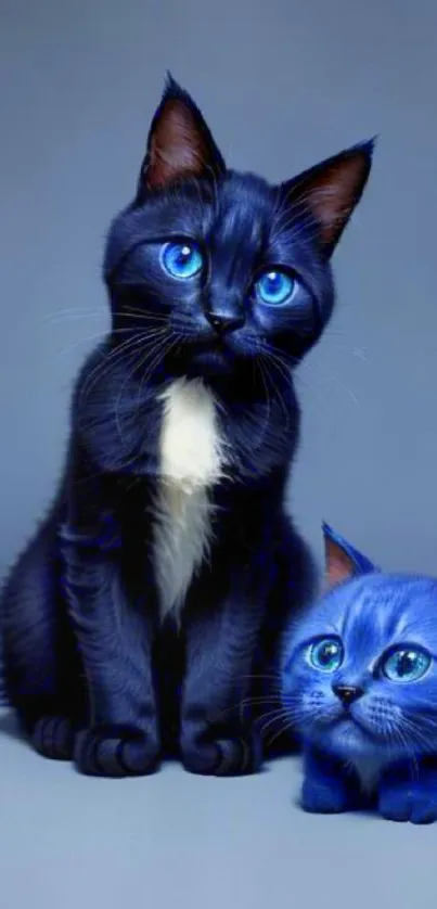 Adorable blue cats with striking blue eyes in a mobile wallpaper.