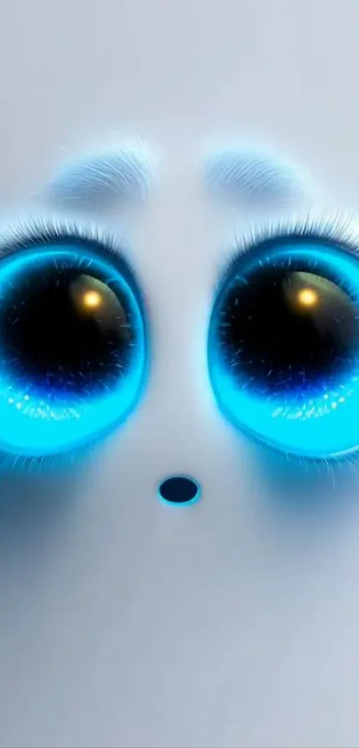 Cute cartoon creature with large glowing blue eyes.