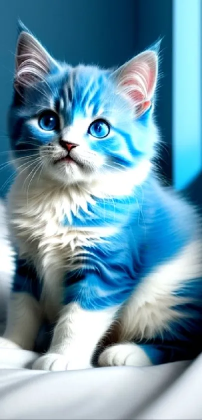 Cute blue kitten sitting elegantly by the window.