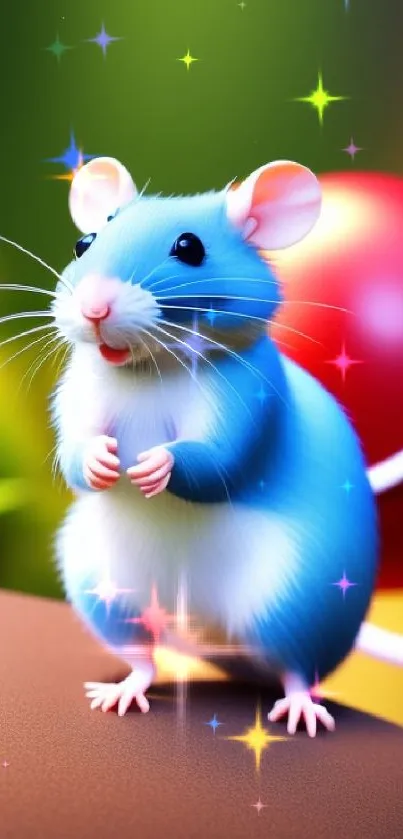 Cute blue cartoon mouse on colorful background wallpaper.