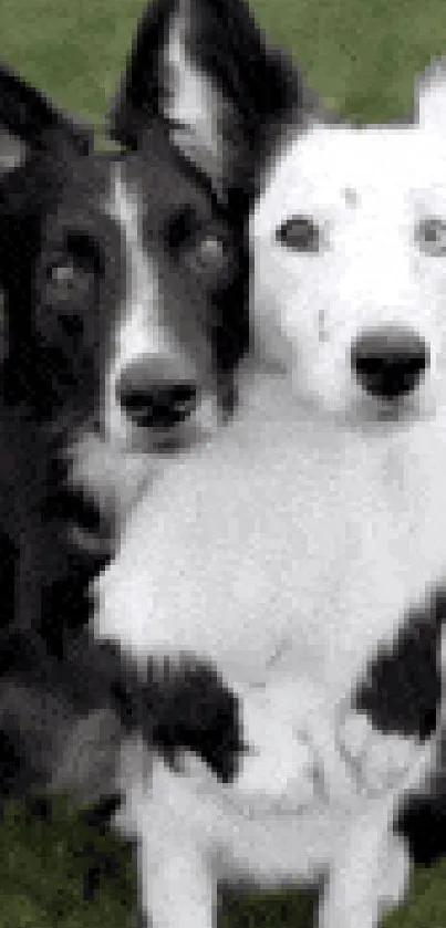 Adorable Border Collies hugging on green grass.