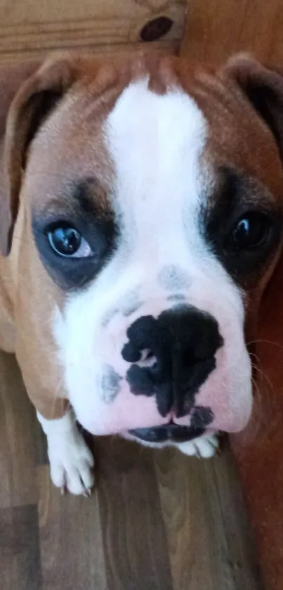 Adorable Boxer puppy with soft brown fur and curious expression.