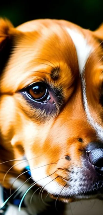 Close-up portrait of an adorable brown dog with expressive eyes.