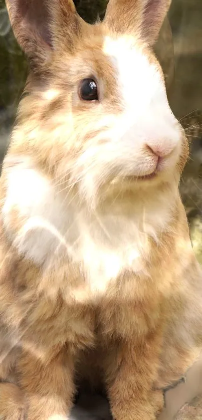 A cute brown rabbit in a natural setting, perfect for a mobile wallpaper background.