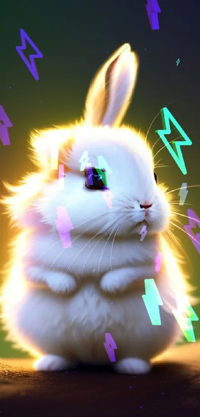 Adorable bunny with glowing fur and warm colors in a stunning mobile wallpaper.