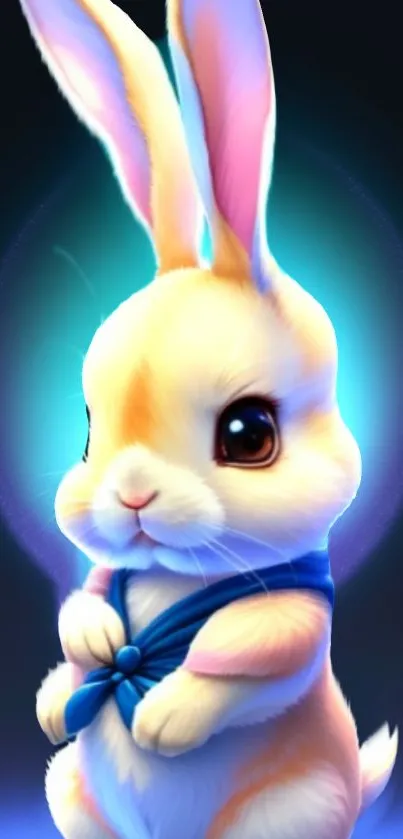 Adorable bunny with blue aura on a dark background.