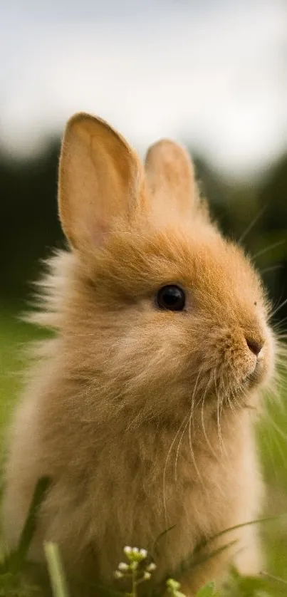 Adorable fluffy bunny in a green meadow.