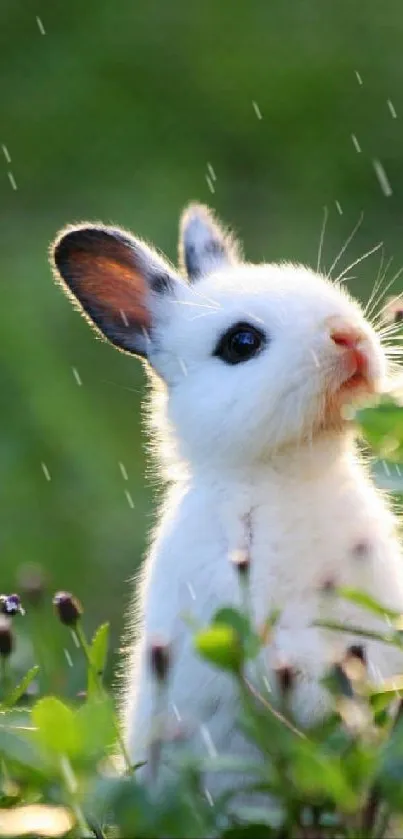 Cute bunny in a lush green meadow.