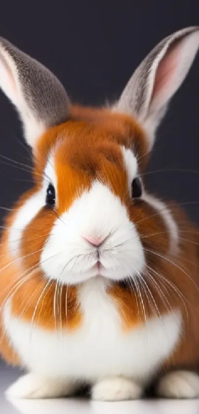 Close-up of a cute fluffy bunny on a dark background.